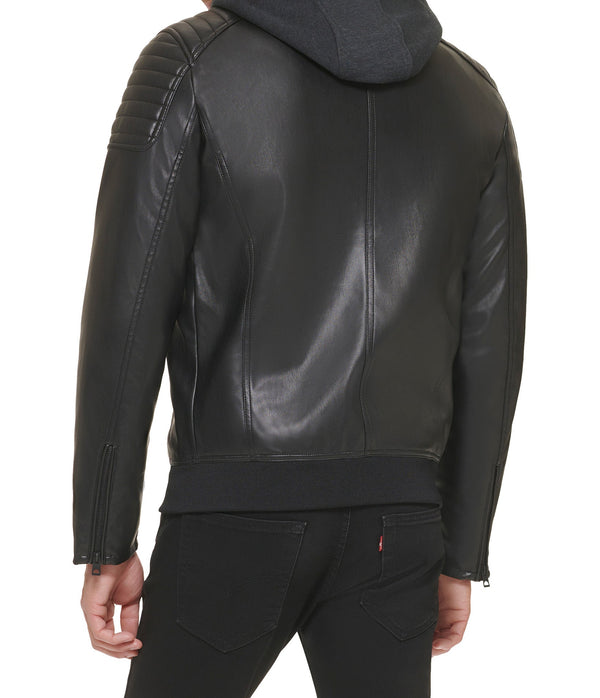 Faux Leather Hooded Moto Jacket