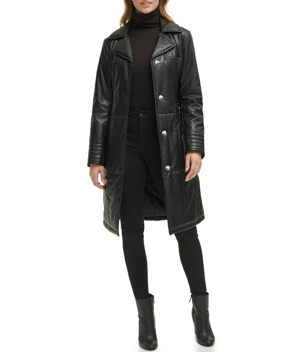 Quilted Faux Leather Belted Trench