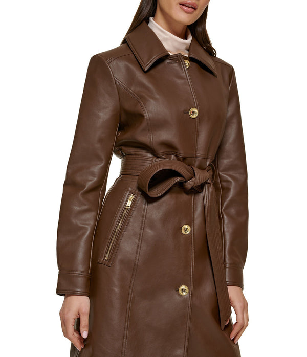 Faux Leather Belted Trench