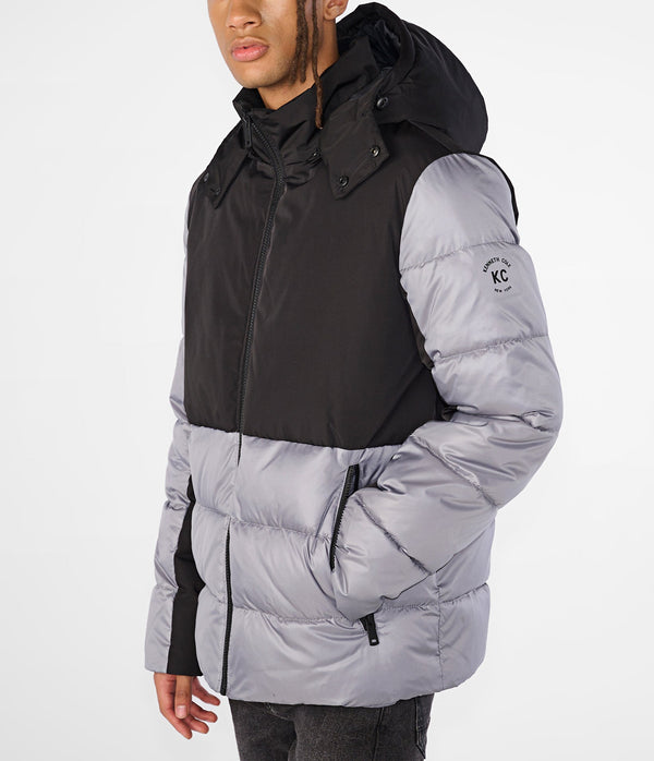 Color Block Mixed Media Puffer Jacket