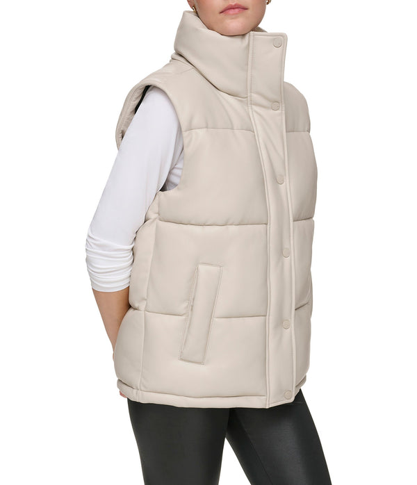 Faux Leather Puffer Vest