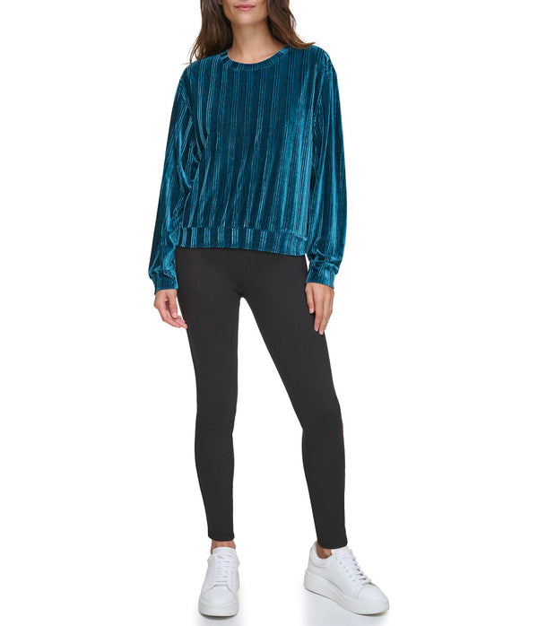 Ribbed Velvet Long Sleeve Top