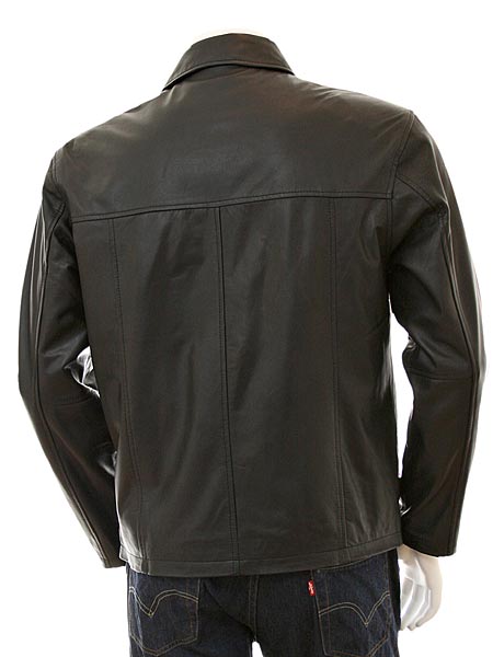 Back side view of MEN'S BLACK HARRINGTON LEATHER JACKET
