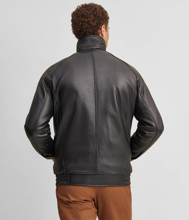 Backside view of Black Thinsulate Lined Leather Bomber