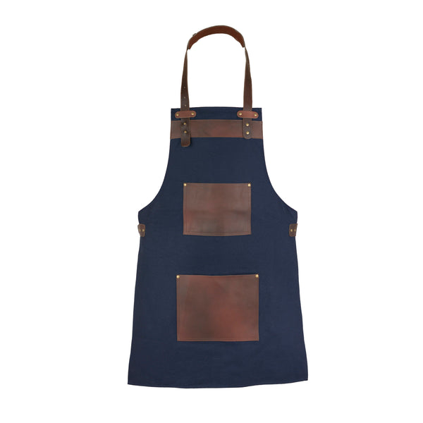 The Northamptonshire Full Grain Leather Blue Canvas BBQ Grill Apron