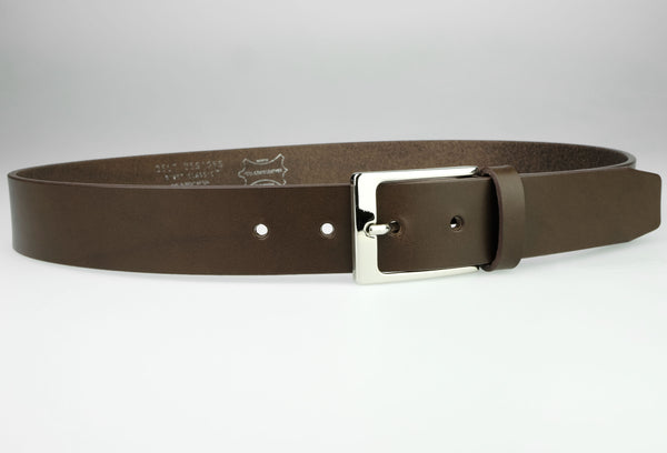 Brown Leather Belt With Bright Shiny Buckle