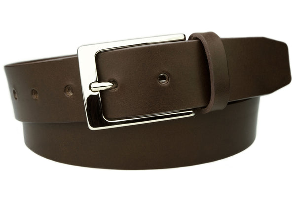 Brown Leather Belt With Bright Shiny Buckle