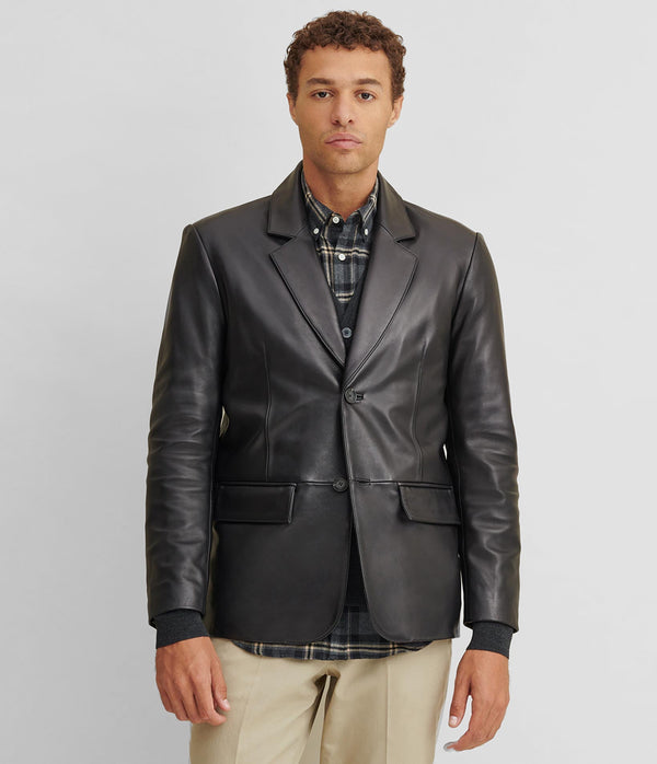 Two Button Genuine Leather Blazer