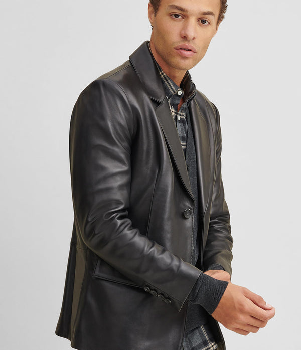 Two Button Genuine Leather Blazer