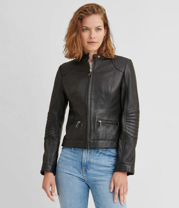 Leather Jacket With Quilted Shoulder