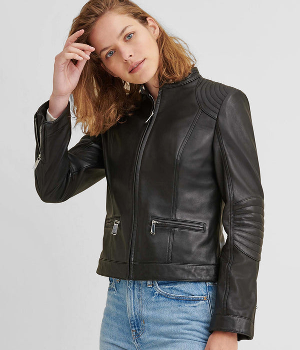 Leather Jacket With Quilted Shoulder