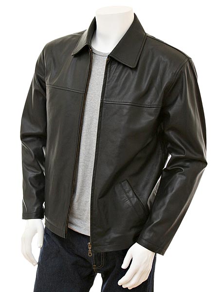 Front side view of MEN'S BLACK HARRINGTON LEATHER JACKET
