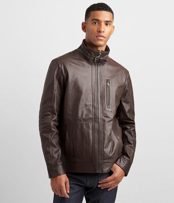 Leather Racer Jacket With Bib