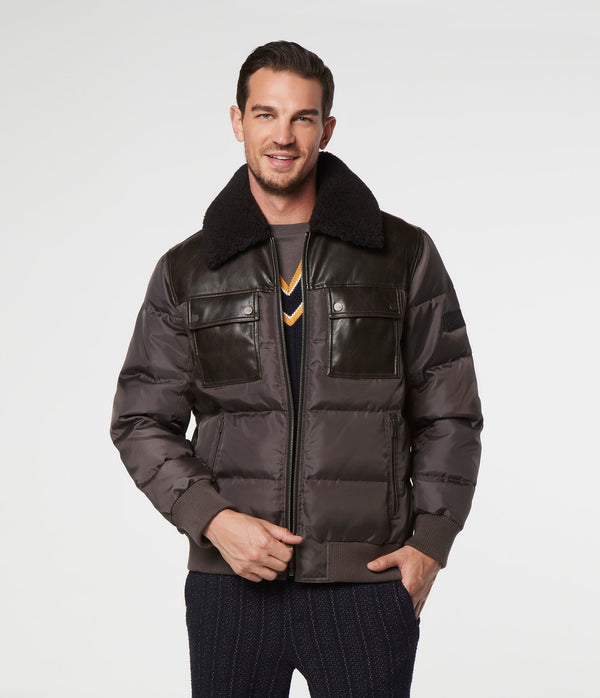 Beaumont Fabric Blocked Bomber With Faux Sherpa