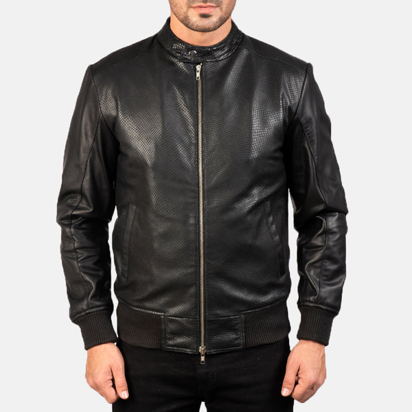 Avan Black Leather Bomber Jacket