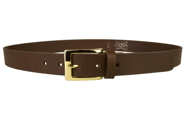 Mens Brown Leather Belt With Gold Buckle