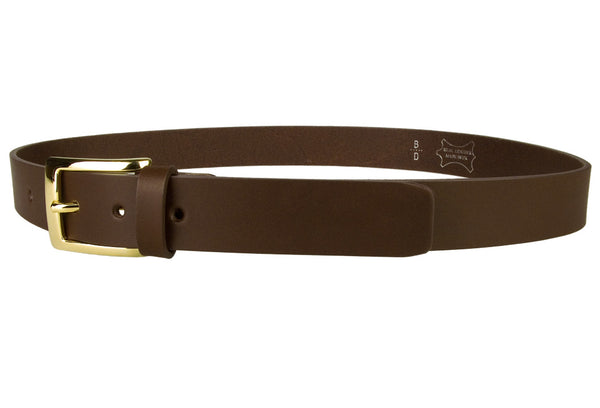 Mens Brown Leather Belt With Gold Buckle