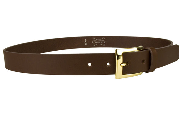 Mens Brown Leather Belt With Gold Buckle