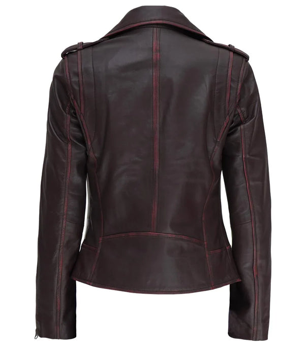 Women's Brown Asymmetrical Leather Motorcycle Jacket