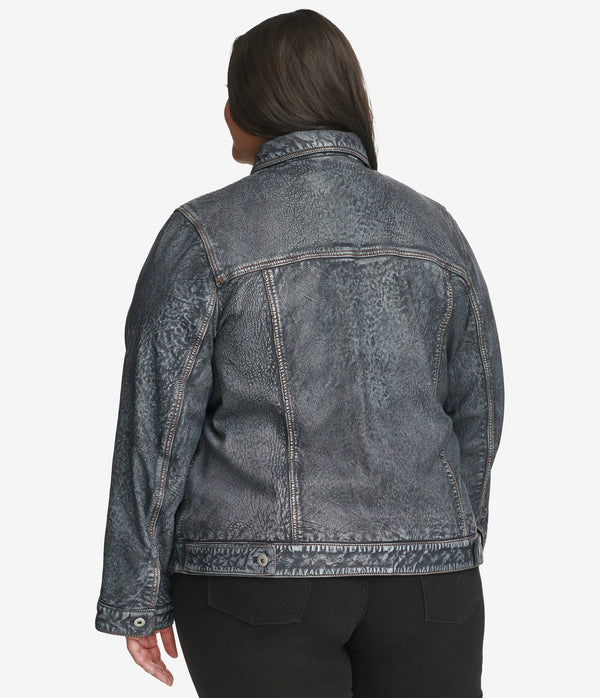 Plus Size Addison Leather Denim Jacket