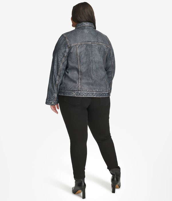 Plus Size Addison Leather Denim Jacket