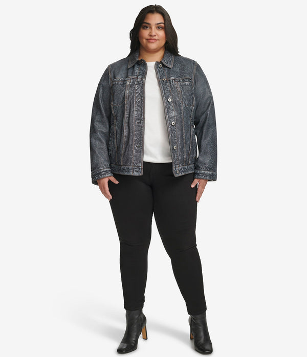 Plus Size Addison Leather Denim Jacket