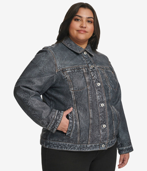 Plus Size Addison Leather Denim Jacket