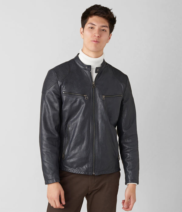 Drew Genuine Leather Jacket With Accordian Shoulder