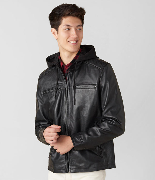 Blake Genuine Leather Jacket With Hood