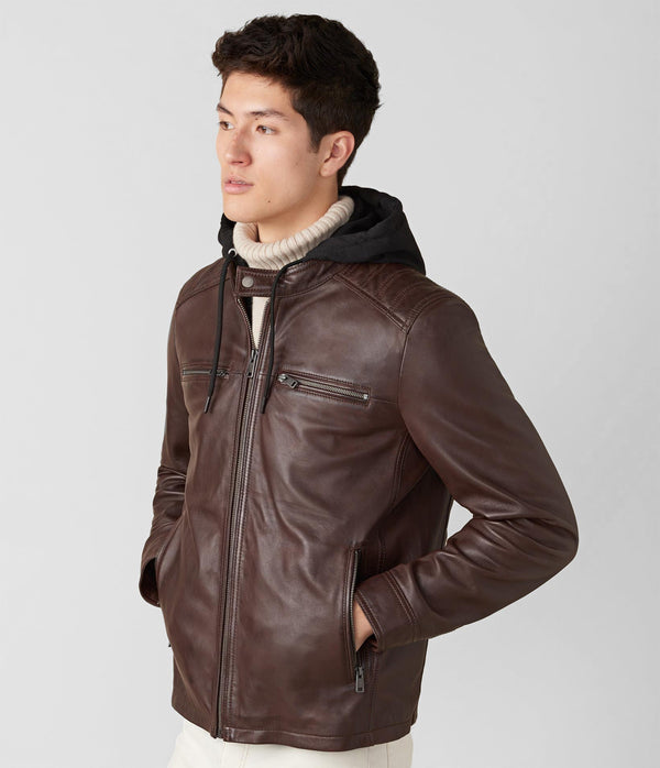 Blake Genuine Leather Jacket With Hood