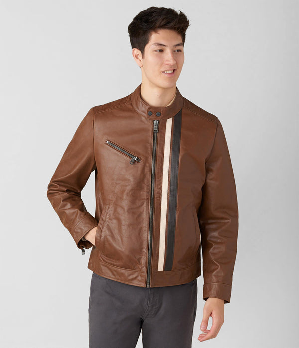 Adam Leather Jacket Men With Multi Stripe