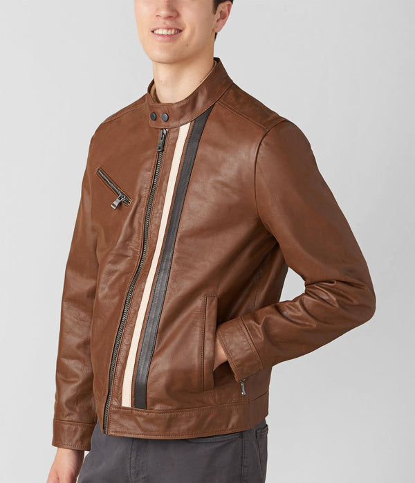 Adam Leather Jacket Men With Multi Stripe