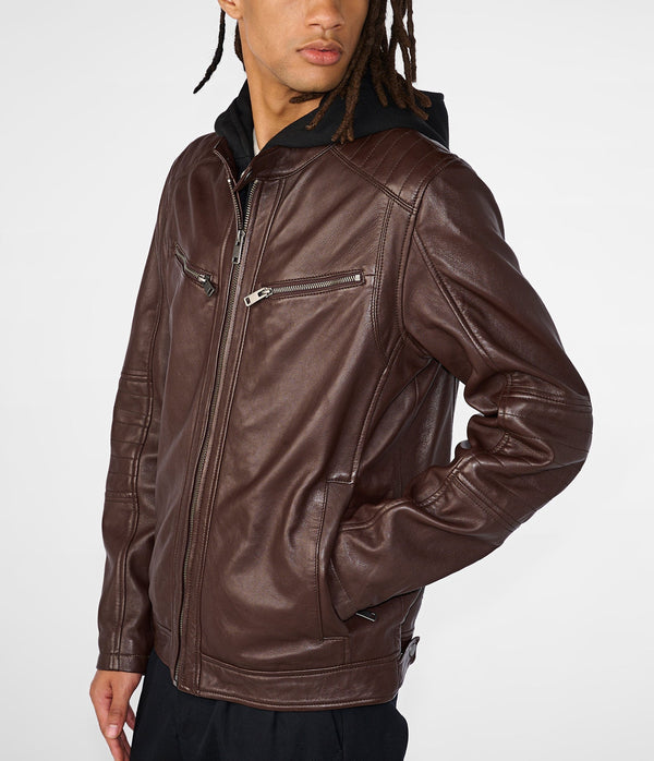 Cooper Leather Jacket With Removable Hood