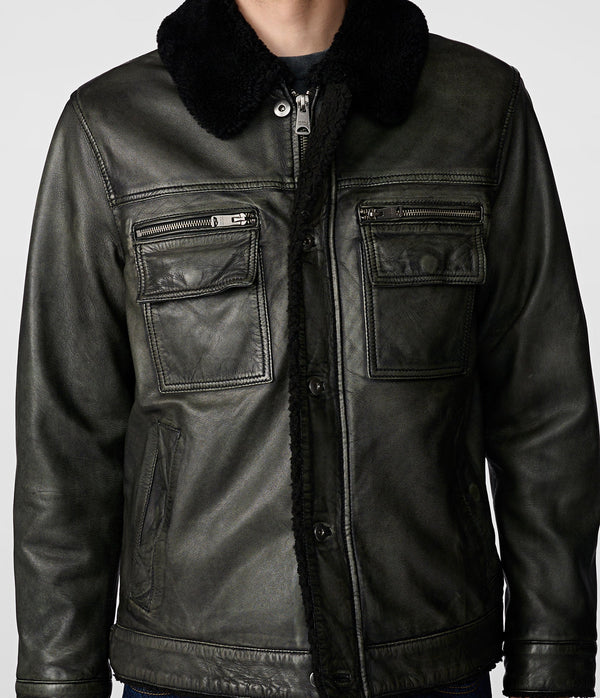 Tom Leather Trucker With Shearling Collar