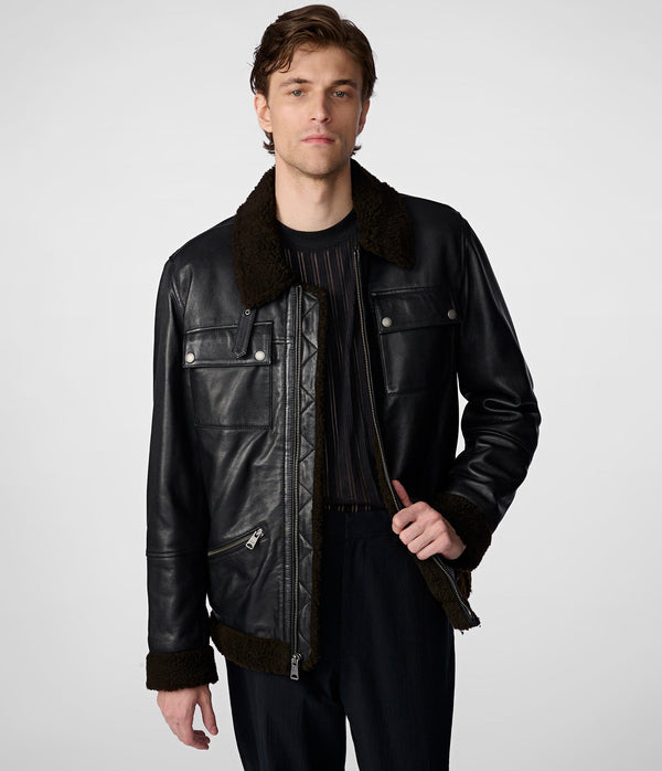 Joe Leather Moto With Sherpa Collar