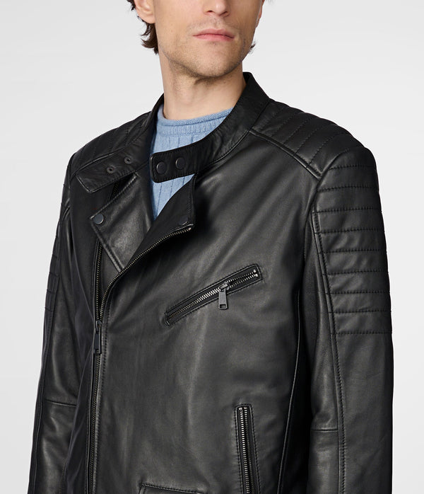 Dustin Leather Hooded Moto Jacket