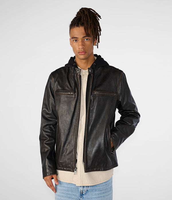 Alan Leather Jacket With Hood