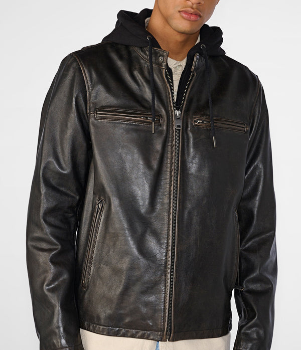 Alan Leather Jacket With Hood