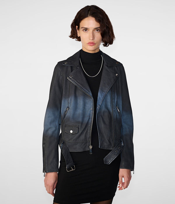 Zuri Ombre Belted Moto Jacket