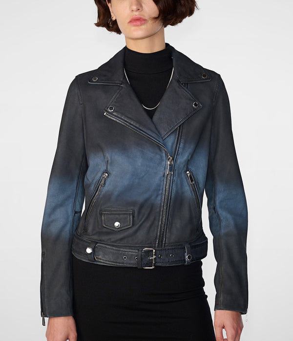 Zuri Ombre Belted Moto Jacket