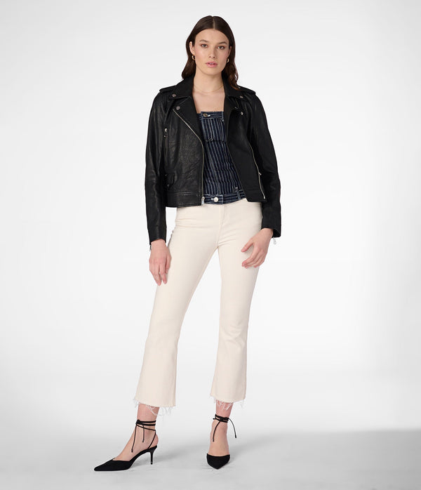 Kiley Textured Asymmetrical Genuine Leather Jacket