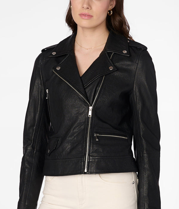 Kiley Textured Asymmetrical Genuine Leather Jacket