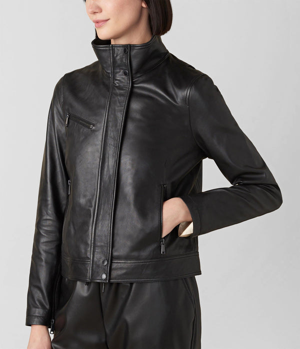 Olivia Genuine Leather Jacket With Stand Collar