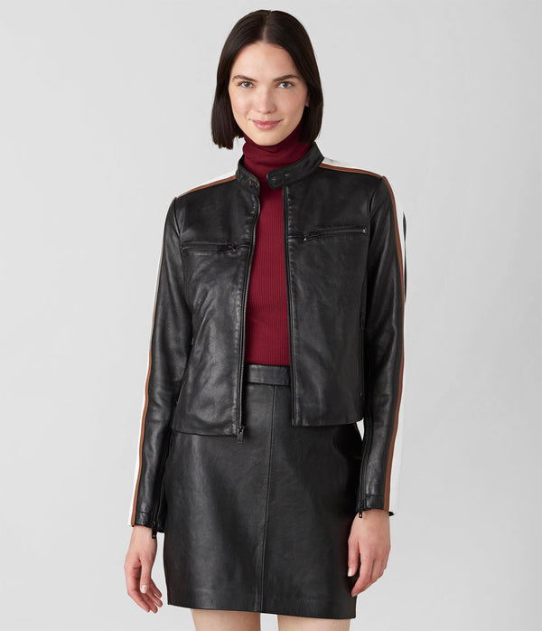 Melissa Leather Jacket With Stripe