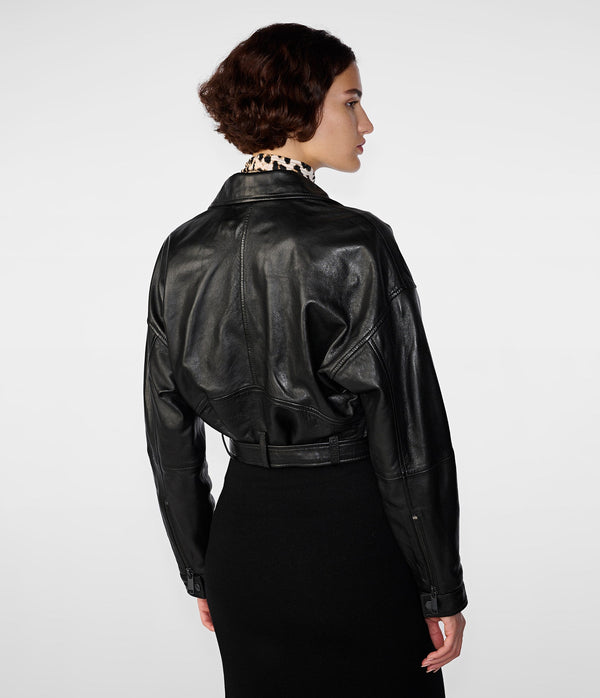 Amelia Leather Oversized Cropped Moto Jacket