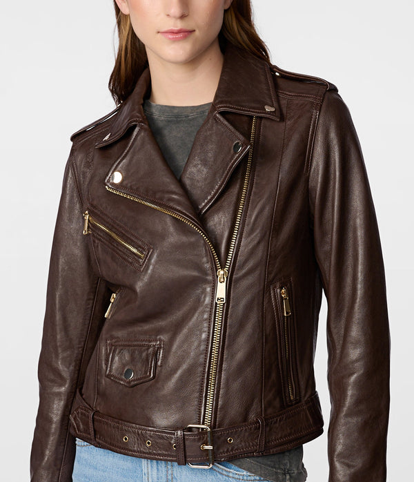 Ariana Leather Moto With Gold Hardware