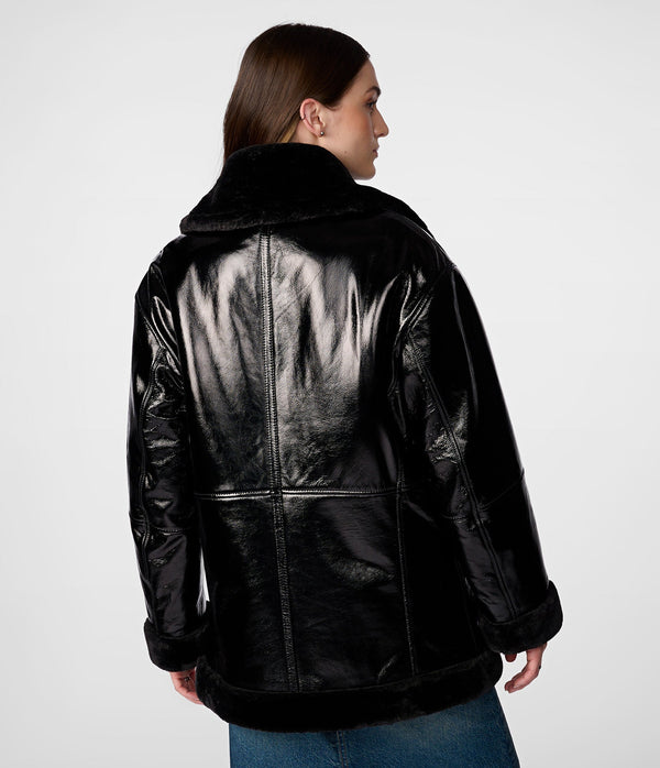 Alicia Shine Leather Oversized Moto Women Jacket