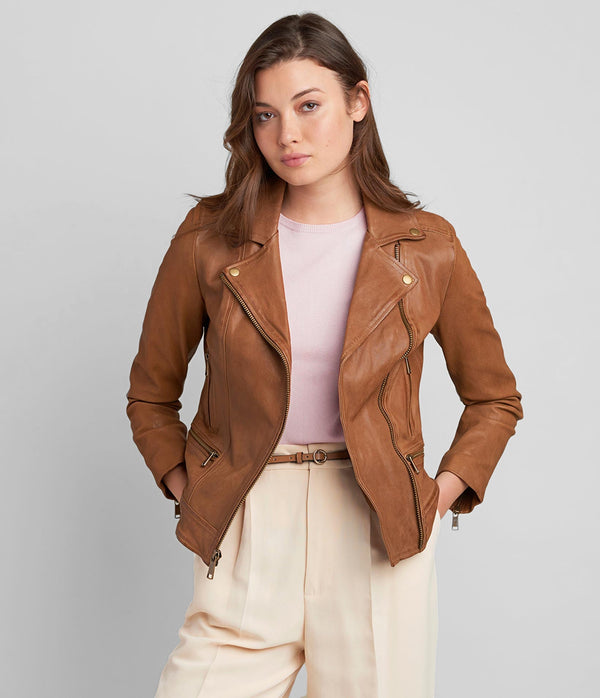 Tracy Asymmetric Moto Genuine Leather Jacket