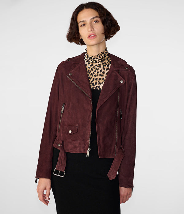 Ada Suede Belted Moto Women Jacket