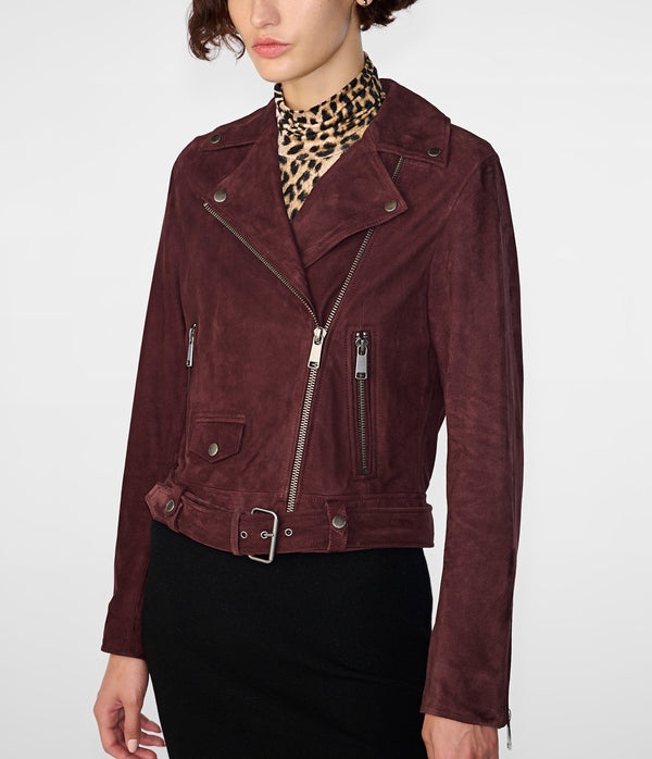 Ada Suede Belted Moto Women Jacket